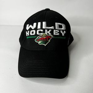 Reebok Center Ice Wild Hockey Minnesota Baseball Hat Cap Fitted Black L/XL